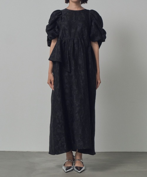 bubble sleeve jacquard dress / バブルスリーブジャガード