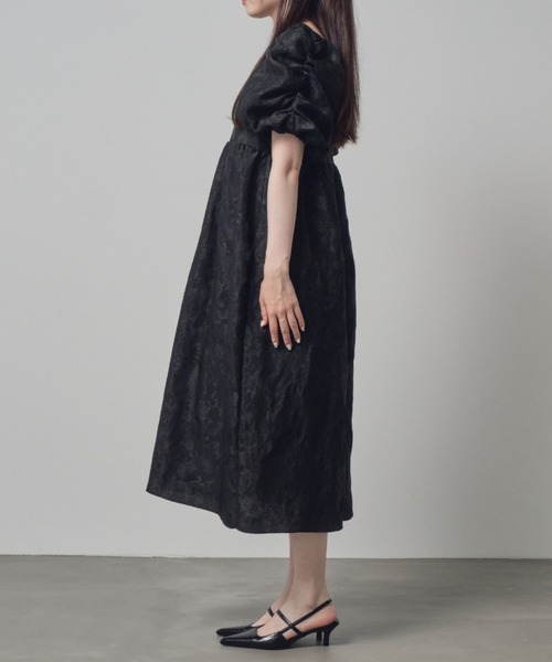 bubble sleeve jacquard dress / バブルスリーブジャガード