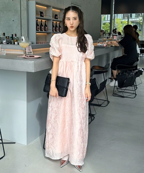 ANDRESED バブルスリーブジャガードドレス/pink セール】【ANDRESD】bubble sleeve jacquard dress［バブル