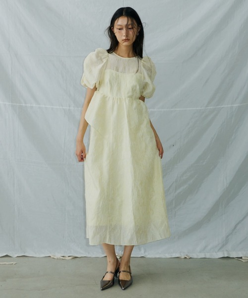 bubble sleeve jacquard dress / バブルスリーブジャガード