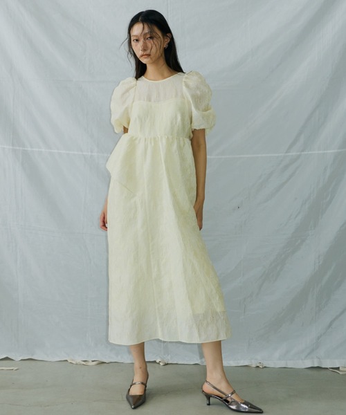 bubble sleeve jacquard dress / バブルスリーブジャガード