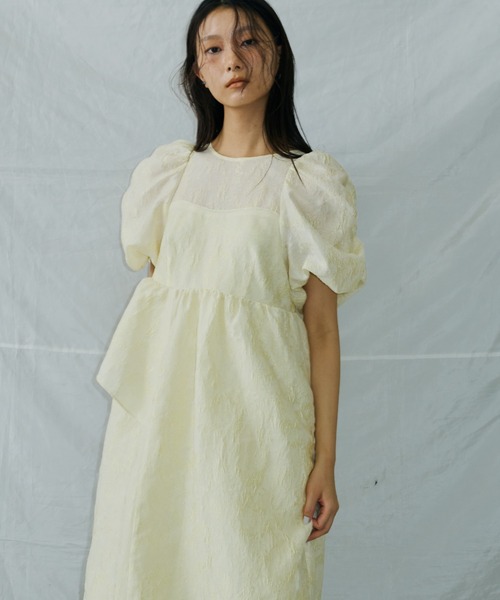 ANDRESED バブルスリーブジャガードドレス/pink ANDRESD ドレス bubble sleeve jacquard dress / バブルスリーブ