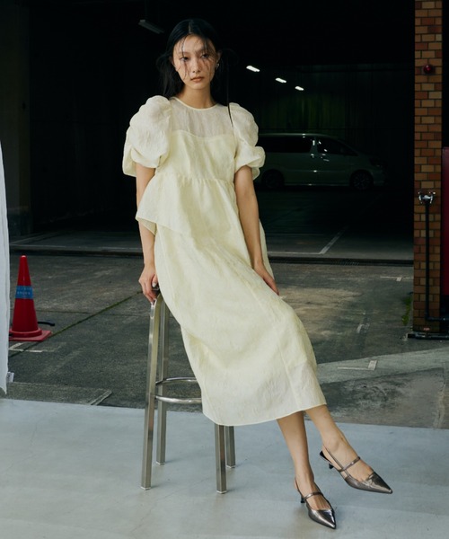 ANDRESD バブルスリーブ ピンクドレス bubble sleeve jacquard dress / バブルスリーブジャガード