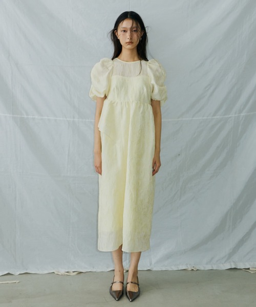 bubble sleeve jacquard dress / バブルスリーブジャガード