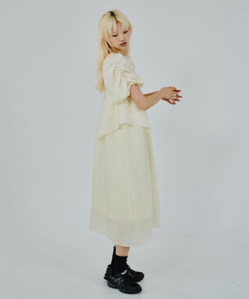 andresd バブルスリーブギャザードドレス bubble sleeve jacquard dress / バブルスリーブジャガード