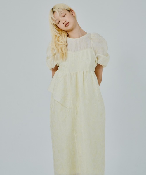 バブルスリーブジャガードドレス / bubble sleeve jacquard dress