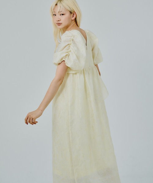 asuk　ANDRESD バブルスリーブギャザードドレス ANDRESD ドレス bubble sleeve jacquard dress / バブルスリーブ