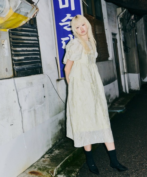 バブルスリーブジャガードドレス / bubble sleeve jacquard dress