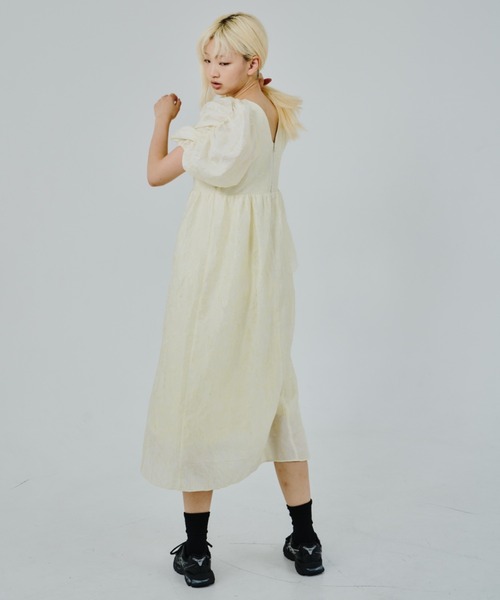 【ANDRESD】バブルスリーブジャガードドレス ANDRESD ドレス バブルスリーブジャガードドレス / bubble