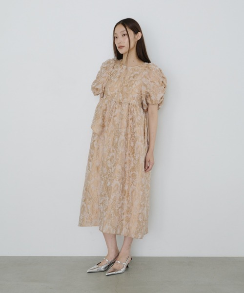 バブルスリーブジャガードドレス / bubble sleeve jacquard dress