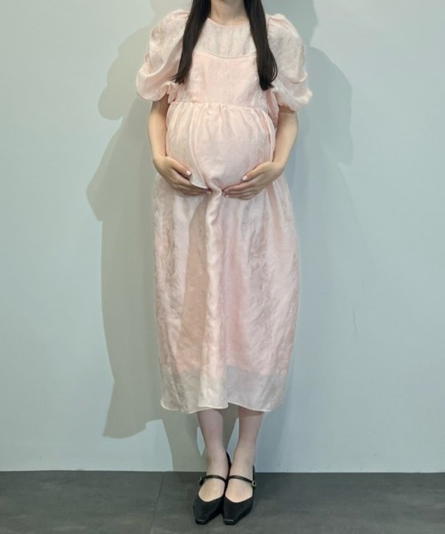 bubble sleeve jacquard dress / バブルスリーブジャガード