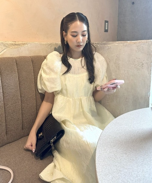 バブルスリーブジャガードドレス / bubble sleeve jacquard
