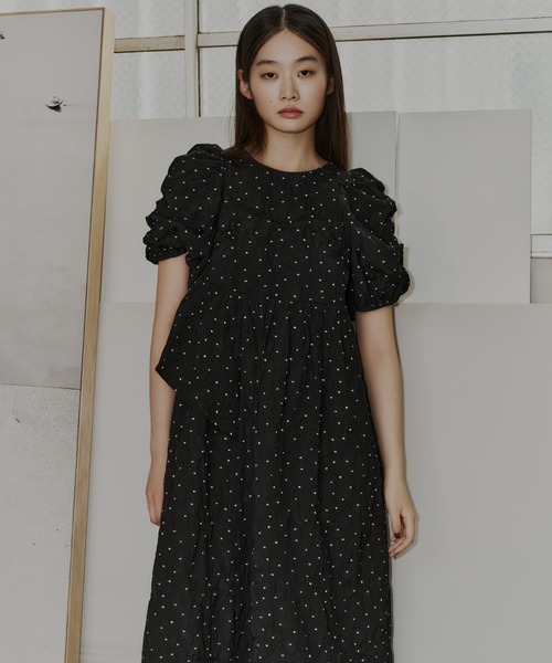 バブルスリーブジャガードドレス / bubble sleeve jacquard dress