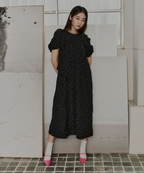 バブルスリーブジャガードドレス / bubble sleeve jacquard dress