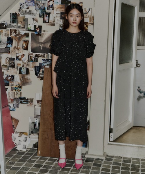 バブルスリーブジャガードドレス / bubble sleeve jacquard dress