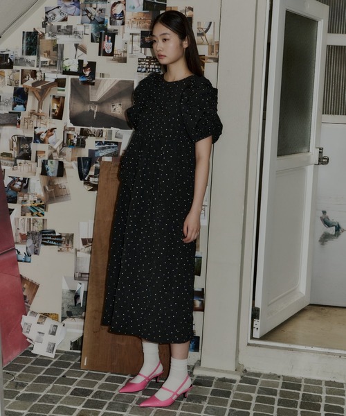 バブルスリーブジャガードドレス / bubble sleeve jacquard dress