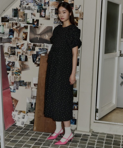 バブルスリーブジャガードドレス / bubble sleeve jacquard dress