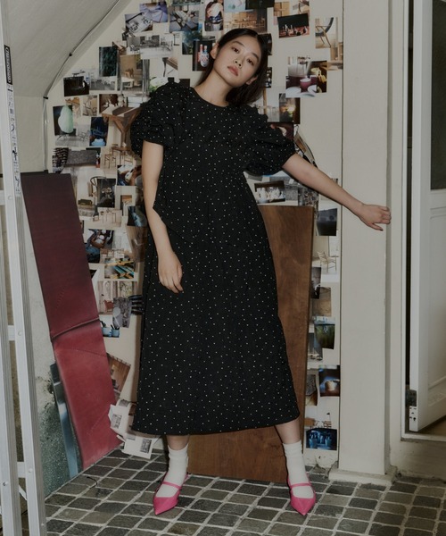 バブルスリーブジャガードドレス / bubble sleeve jacquard dress
