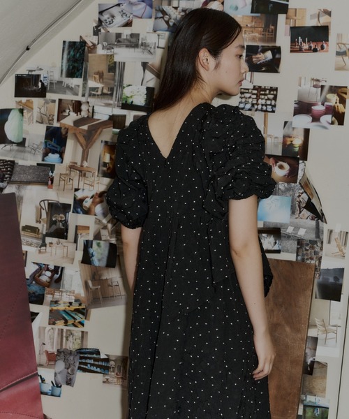 バブルスリーブジャガードドレス / bubble sleeve jacquard dress