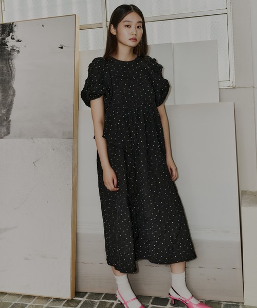 andresd-アンドレスド-バブルスリーブジャカードドレス セール】バブルスリーブジャガードドレス / bubble sleeve jacquard
