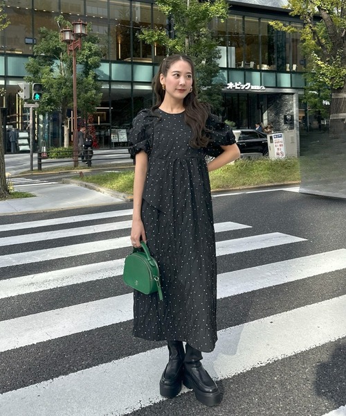 バブルスリーブジャガードドレス / bubble sleeve jacquard dress