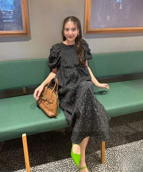 andresd バブルスリーブジャガードドレスbubble sleeve バブルスリーブジャガードドレス / bubble sleeve jacquard dress