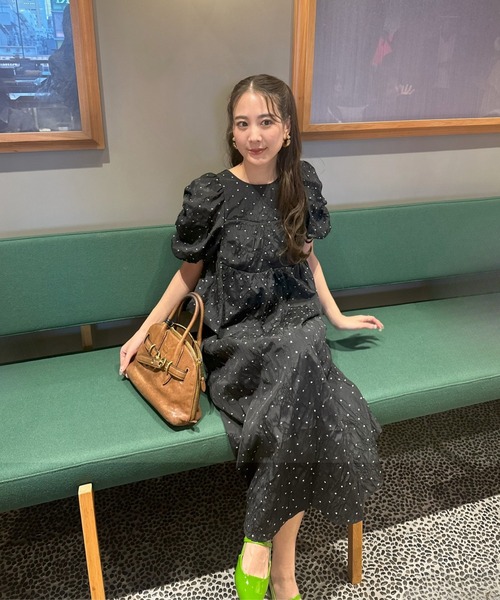 バブルスリーブジャガードドレス / bubble sleeve jacquard dress