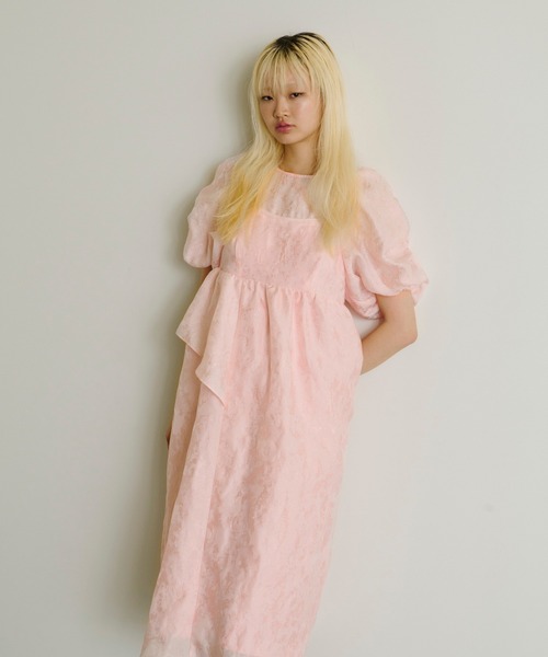 セール】バブルスリーブジャガードドレス / bubble sleeve jacquard