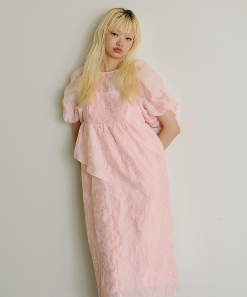 ANDRESD バブルスリーブジャガードドレス バブルスリーブジャガードドレス / bubble sleeve jacquard dress