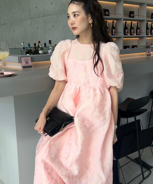 ANDRESD バブルスリーブジャガードドレス セール】バブルスリーブジャガードドレス / bubble sleeve jacquard