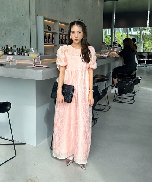 【 ANDRESD】bubble sleeve jacquard dress bubble sleeve jacquard dress | ANDRESD