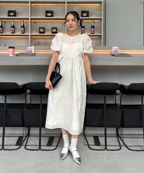 バブルスリーブジャガードドレス / bubble sleeve jacquard dress