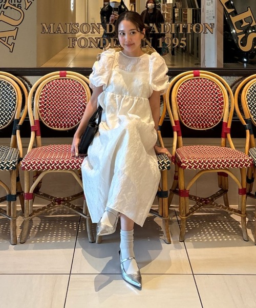 バブルスリーブジャガードドレス / bubble sleeve jacquard dress