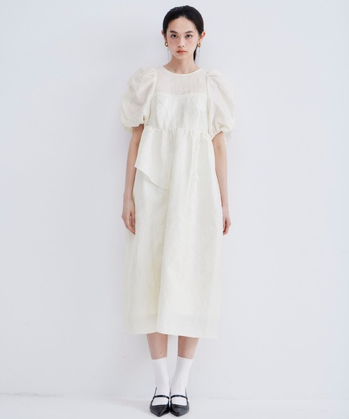 ANDRESD バブルスリーブジャガードドレス バブルスリーブジャガードドレス / bubble sleeve jacquard dress