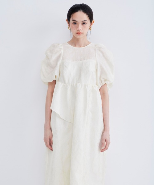 バブルスリーブジャガードドレス / bubble sleeve jacquard dress