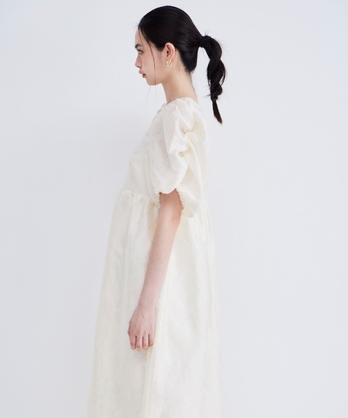 バブルスリーブジャガードドレス / bubble sleeve jacquard dress