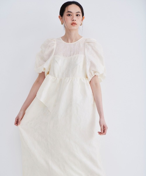 バブルスリーブジャガードドレス / bubble sleeve jacquard dress