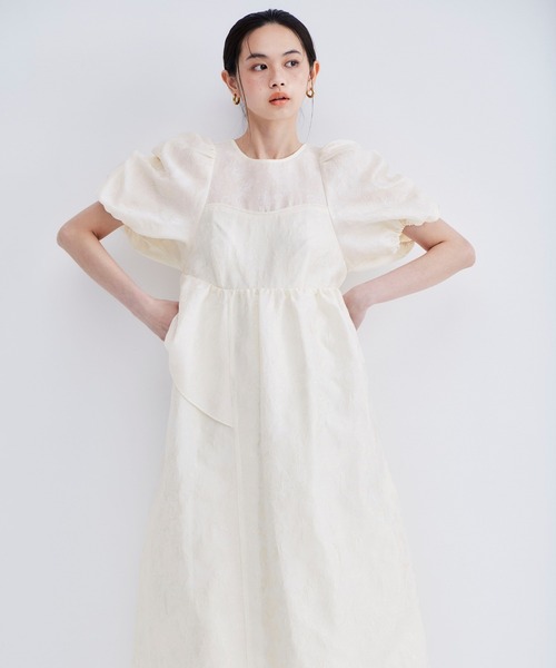 ANDRESD（アンドレスド）の「バブルスリーブジャガードドレス / bubble sleeve jacquard dress（ドレス・レディース・ピンク/グレー/ブラック/ブロンズ/イエロー/ライトグレー/ベージュ/ブラック×ホワイト/アイボリー・S/M/L/MT/LT）」の21枚目の写真