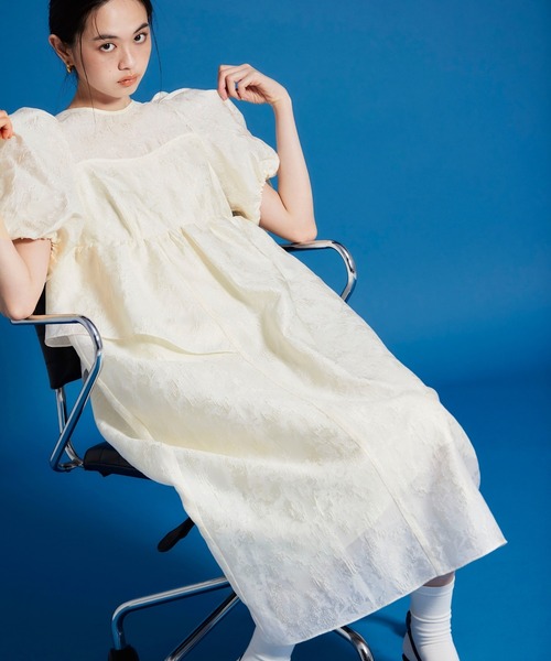 バブルスリーブジャガードドレス / bubble sleeve jacquard dress
