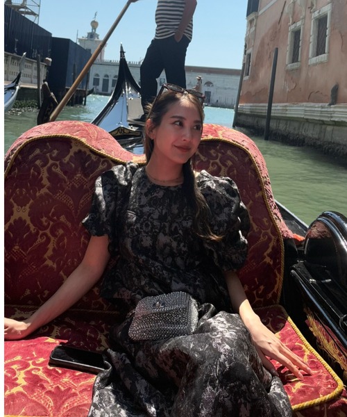 ANDRESD（アンドレスド）の「バブルスリーブジャガードドレス / bubble sleeve jacquard dress（ドレス・レディース・ピンク/グレー/ブラック/ブロンズ/イエロー/ライトグレー/ベージュ/ブラック×ホワイト・S/M/L/MT/LT）」の22枚目の写真