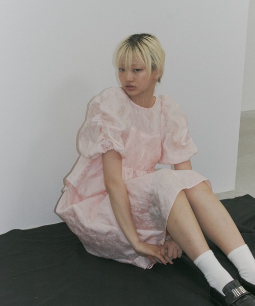bubble sleeve jacquard dress / バブルスリーブジャガード