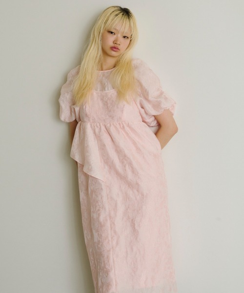 bubble sleeve jacquard dress / バブルスリーブジャガード