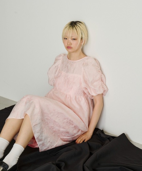 bubble sleeve jacquard dress / バブルスリーブジャガード