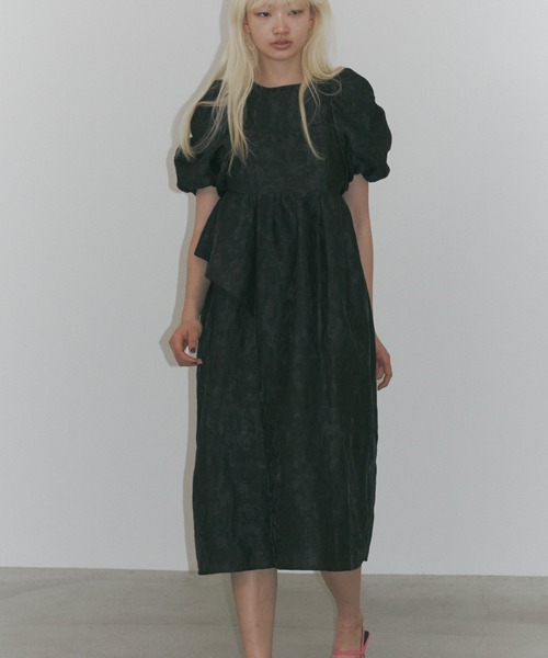 bubble sleeve jacquard dress / バブルスリーブジャガード