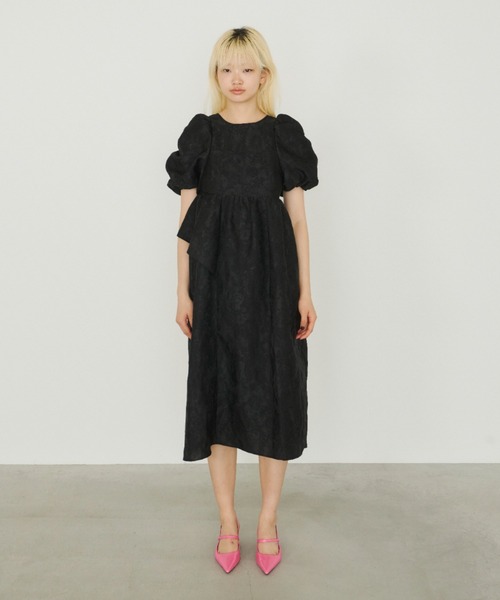 bubble sleeve jacquard dress / バブルスリーブジャガード