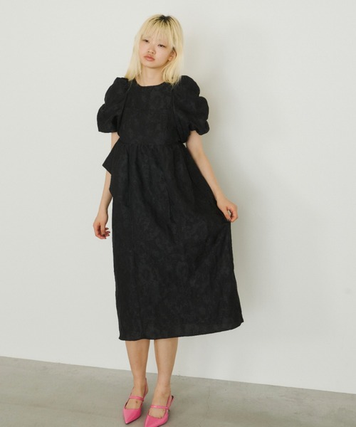 bubble sleeve jacquard dress / バブルスリーブジャガード