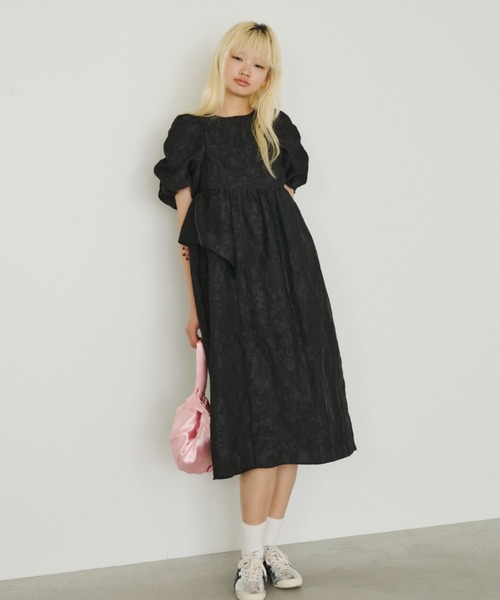 bubble sleeve jacquard dress / バブルスリーブジャガード