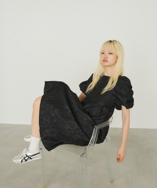 アンドレスド　バブルスリーブジャガードドレス セール】バブルスリーブジャガードドレス / bubble sleeve jacquard