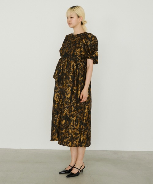 asuk　ANDRESD バブルスリーブギャザードドレス bubble sleeve jacquard dress / バブルスリーブジャガード