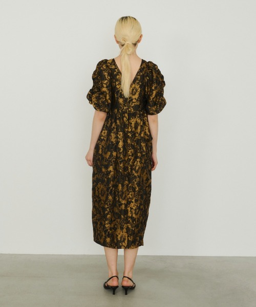 asuk　ANDRESD バブルスリーブギャザードドレス ANDRESD ドレス bubble sleeve jacquard dress / バブルスリーブ